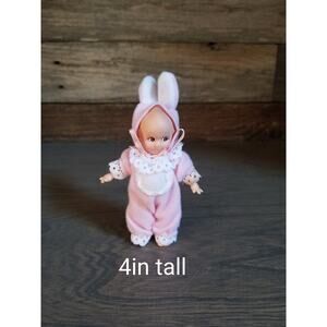 Vintage Small Kewpie Doll Pink Easter Bunny 4" tall
